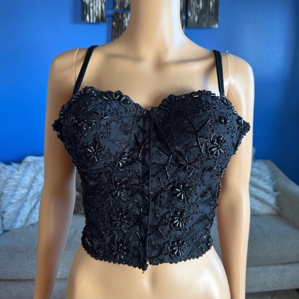 Vintage Fashion Fantasy Black Beaded 90’s Y2K Cropped Bustier